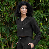 Black Cotton Poplin Full Sleeve Cropped Shirt