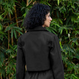 Black Cotton Poplin Full Sleeve Cropped Shirt