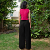 Black Cotton Poplin High-Rise Elasticated Wide Legged Cargo Pant