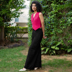 Black Cotton Poplin High-Rise Elasticated Wide Legged Cargo Pant