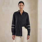 Black Cotton Relaxed Full Sleeve Button-Down Shirt