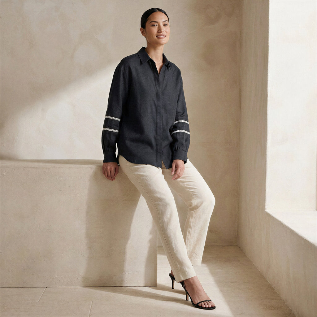 Black Cotton Relaxed Full Sleeve Button-Down Shirt