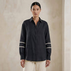 Black Cotton Relaxed Full Sleeve Button-Down Shirt
