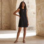 Black Cotton Sleeveless A-Line Short Shift Dress