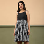 Black Cotton Tie-Dye Gathered Short Dress