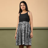 Black Cotton Tie-Dye Gathered Short Dress