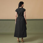 Black Cotton V-Neck Maxi Wrap Dress