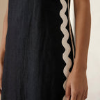 Black Cotton Wavy Stripe Maxi Shift Dress