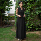 Black Crinkled Cotton Flax Boho Infinity Drape Gown with Matching Tube
