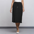 Black Crinkled Cotton Flax Elasticated Flared Midi Skirt