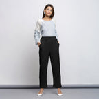 Black Crinkled Cotton Flax Elasticated Mid-Rise Tapered Pant