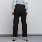 Black Crinkled Cotton Flax Elasticated Mid-Rise Tapered Pant