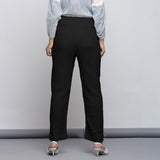 Black Crinkled Cotton Flax Elasticated Mid-Rise Tapered Pant