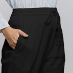 Black Crinkled Cotton Flax Elasticated Mid-Rise Tapered Pant