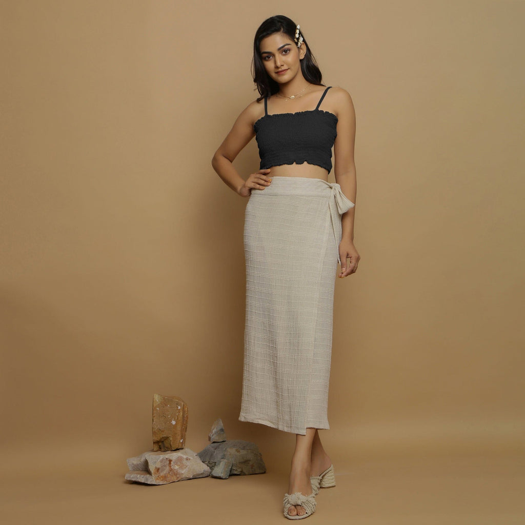 Black Crinkled Cotton Flax Elasticated Tube Top