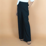 Black Crinkled Cotton Flax High-Rise Flared Pant