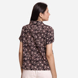 Back View of a Model wearing Bagru Block Print Button-Down Shirt