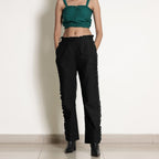 Black Frilled Cotton Flax Paperbag Pant