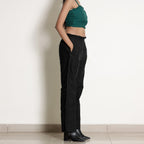 Black Frilled Cotton Flax Paperbag Pant