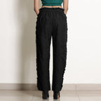 Black Frilled Cotton Flax Paperbag Pant