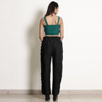 Black Frilled Cotton Flax Paperbag Pant