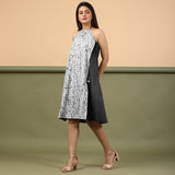 Black Halter Neck Tie-Dye Cotton Knee Length Dress