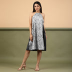 Black Halter Neck Tie-Dye Cotton Knee Length Dress