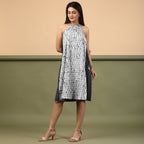 Black Halter Neck Tie-Dye Cotton Knee Length Dress