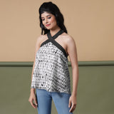 Black Halter Neck Tie-Dye Flared Cotton Top