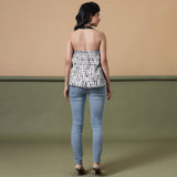 Black Halter Neck Tie-Dye Flared Cotton Top