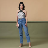 Black Halter Neck Tie-Dye Flared Cotton Top
