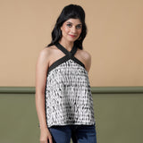 Black Halter Neck Tie-Dye Flared Cotton Top