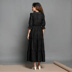 Black Hand-Beaded Cotton Flax Boho Maxi Dress