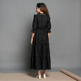 Black Hand-Beaded Cotton Flax Boho Maxi Dress