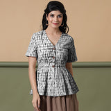 Black Hand Tie-Dye Cotton Peplum Top