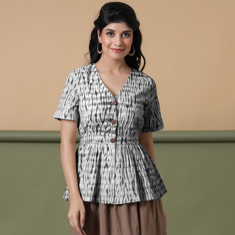 Black Hand Tie-Dye Cotton Peplum Top