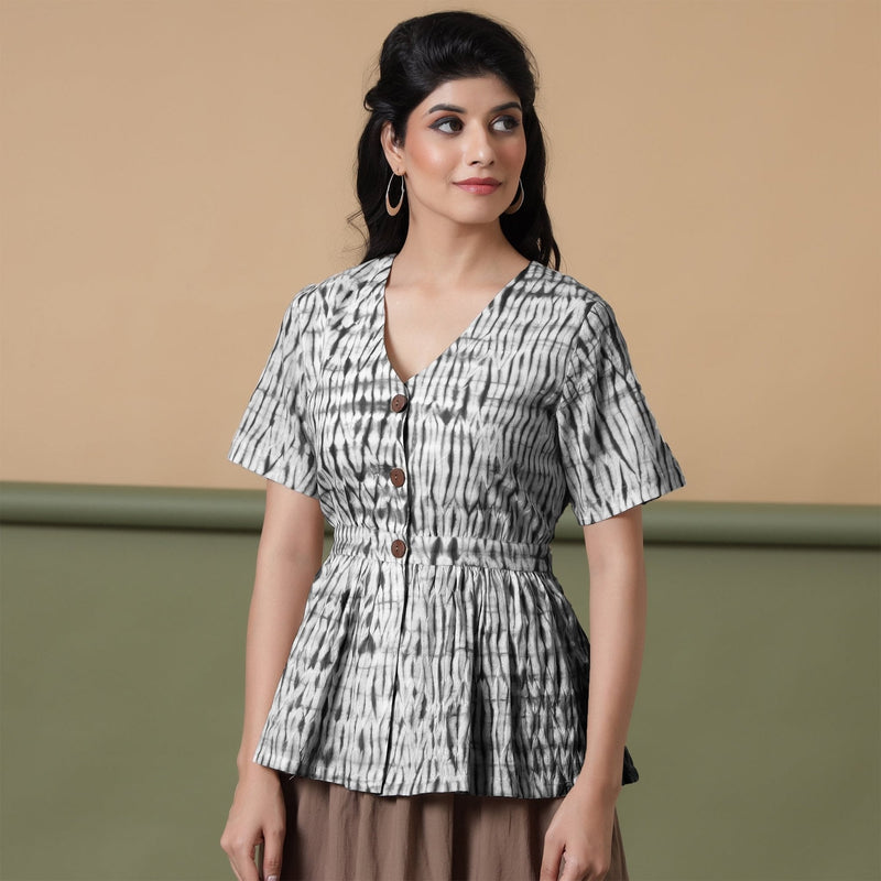 Black Hand Tie-Dye Cotton Peplum Top