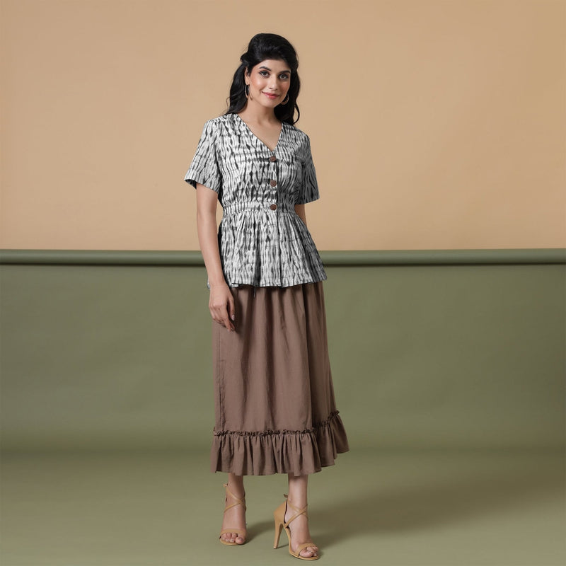 Black Hand Tie-Dye Cotton Peplum Top