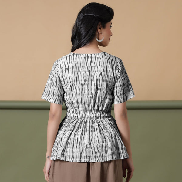 Black Hand Tie-Dye Cotton Peplum Top