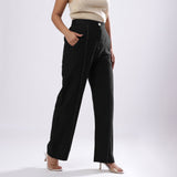 Black Handspun 100% Cotton Mid-Rise Elasticated Pant