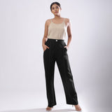 Black Handspun 100% Cotton Mid-Rise Elasticated Pant