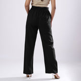 Black Handspun 100% Cotton Mid-Rise Elasticated Pant