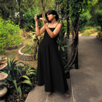 Black Handspun Cotton Ankle Length Flared Sundress
