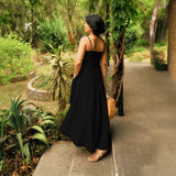 Black Handspun Cotton Ankle Length Flared Sundress