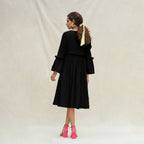 Black Handspun Cotton Bohemian Midi Dress