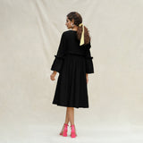 Black Handspun Cotton Bohemian Midi Dress