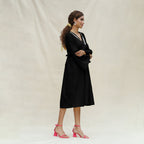 Black Handspun Cotton Bohemian Midi Dress