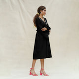 Black Handspun Cotton Bohemian Midi Dress