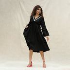 Black Handspun Cotton Bohemian Midi Dress
