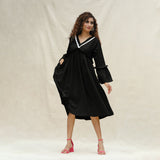 Black Handspun Cotton Bohemian Midi Dress